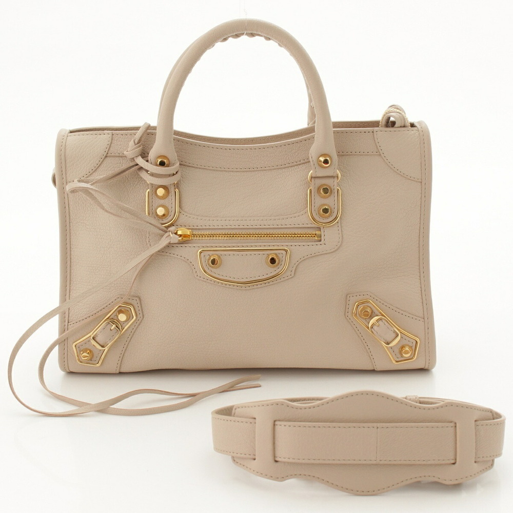 Balenciaga Metallic City Shoulder Bag Beige